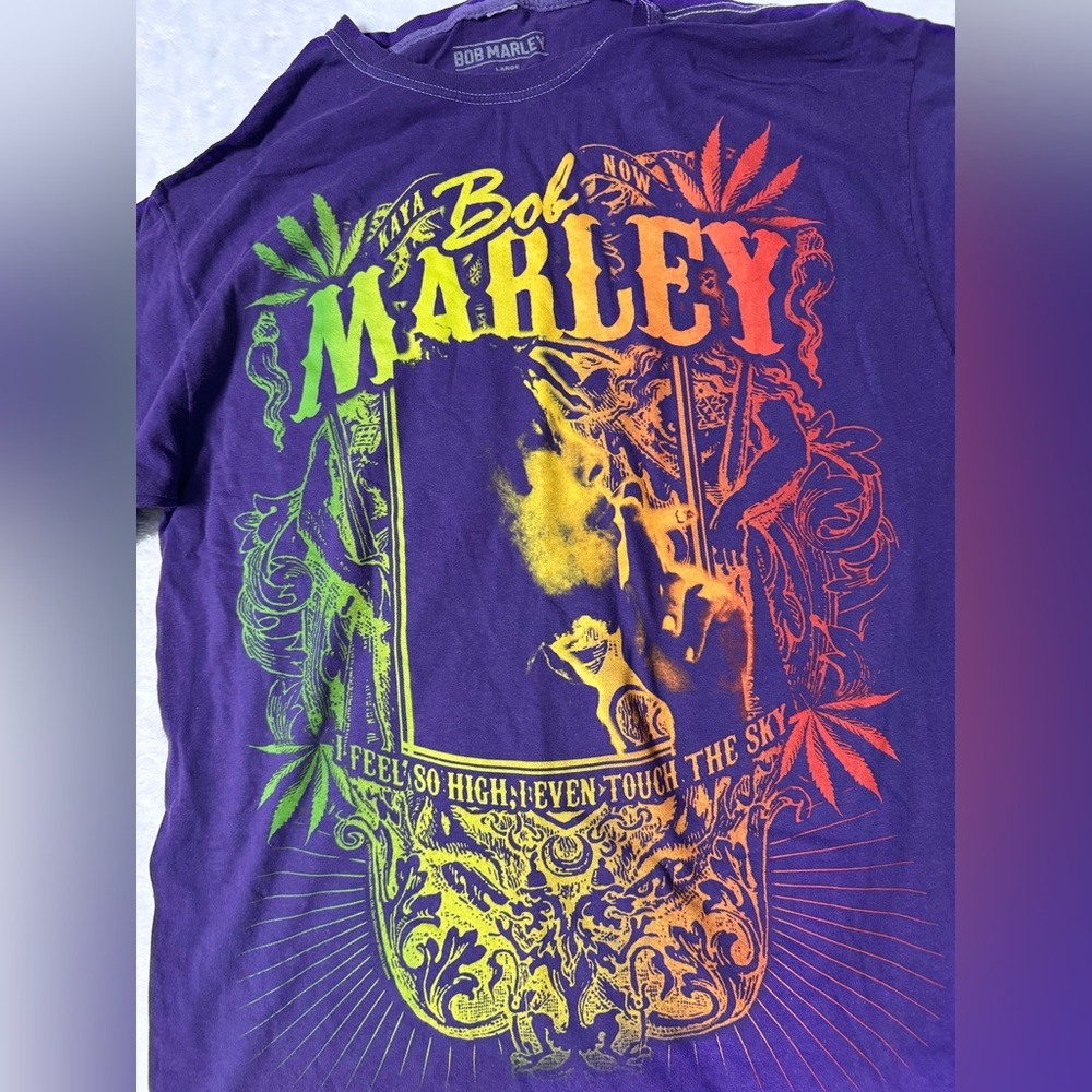 Bob Marley Purple Graphic Feel So High Unisex T-Shirt - Picture 5 of 9